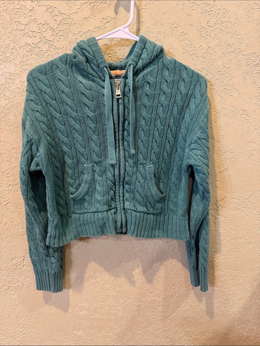 American Eagle Outfitters Cable-Knit Hooded Zip Cardigan